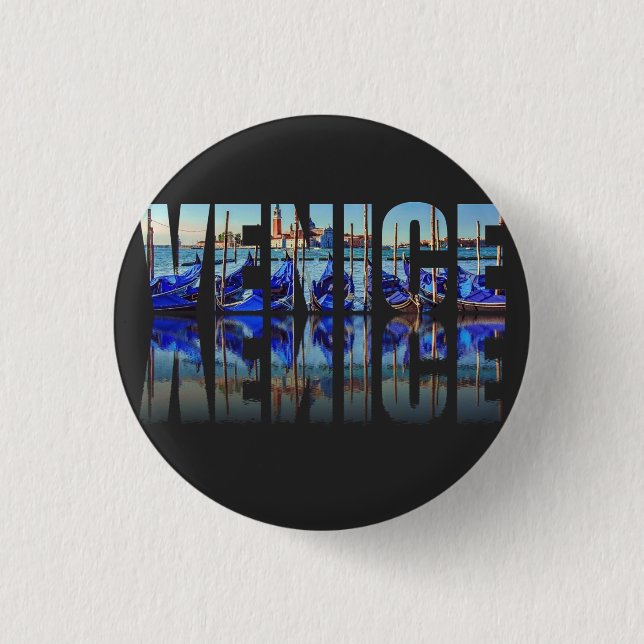 Badge Rond 2,50 Cm Texte de Venise avec réflexion (Devant)