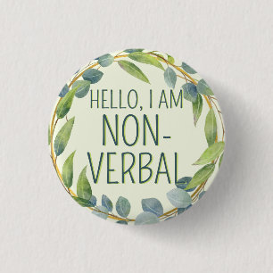 Badge Rond 2,50 Cm Texte Feuille vert botanique Autisme non verbal