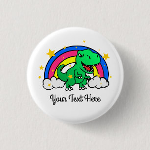 Badge Rond 2,50 Cm Texte personnalisé mignon vert Dinosaure arc-en-ci