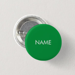 Badge Rond 2,50 Cm Texte vert minimaliste de nom personnalisé blanc