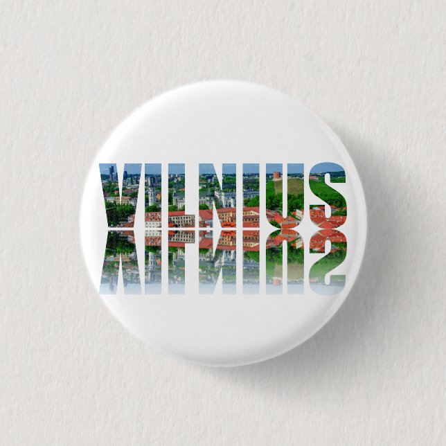 Badge Rond 2,50 Cm Texte Vilnius avec réflexion (Devant)
