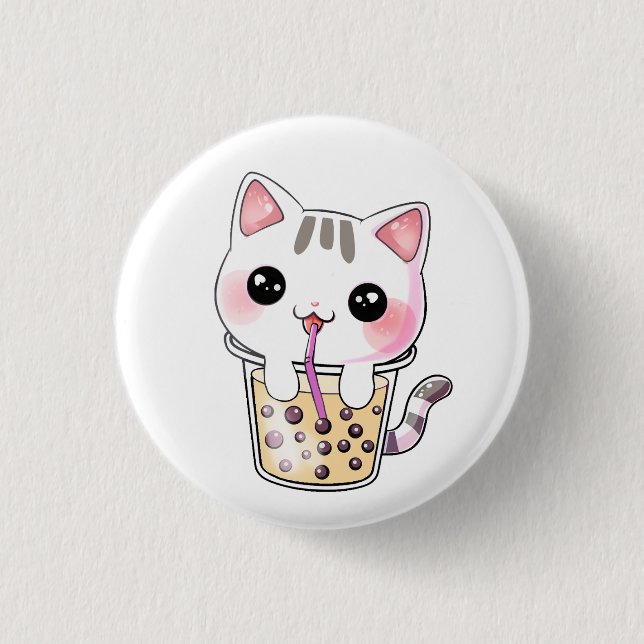 Badge Rond 2,50 Cm Thé à bulle de chat Kawaii (Devant)