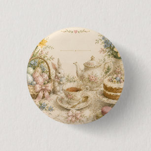Badge Rond 2,50 Cm Thé de Pâques, Célébration Florale Vintage