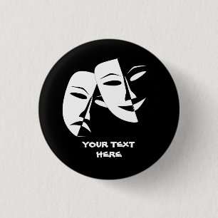 Badge Rond 2,50 Cm Theatre Mask Comedy Tragedy Black White Custom