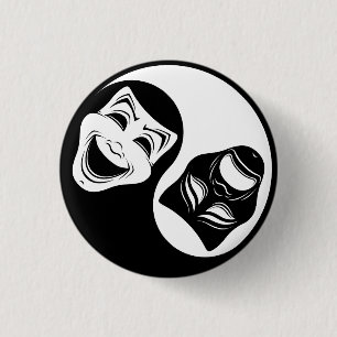 Badge Rond 2,50 Cm Théâtre Yin Yang Design - Masques de comédie et de