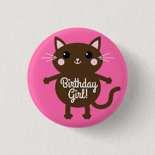 Badge Rond 2,50 Cm Thème de fête d'anniversaire de 1ère année de chat