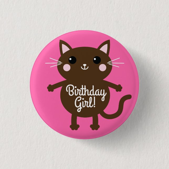 Badge Rond 2,50 Cm Thème de fête d'anniversaire de 1ère année de chat (Devant)