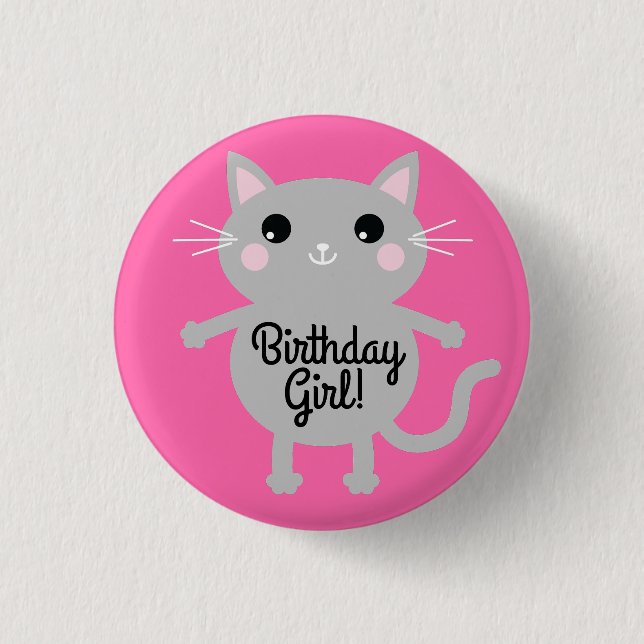 Badge Rond 2,50 Cm Thème de fête d'anniversaire de Cat Cute Kitty (Devant)