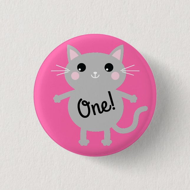 Badge Rond 2,50 Cm Thème de fête d'anniversaire de Cat Cute Kitty (Devant)