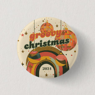 Badge Rond 2,50 Cm Thème de la fête de Noël super Retro 70