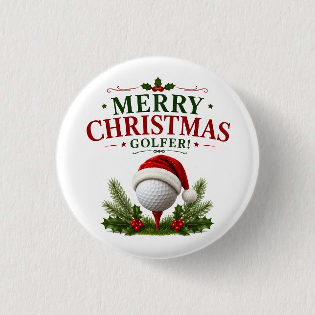Badge Rond 2,50 Cm Thème de Noël de golf pour golfeur (Devant)