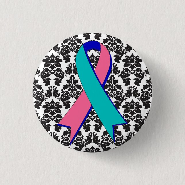 Badge Rond 2,50 Cm Thyroid Cancer Damask Black Ribbon (Devant)