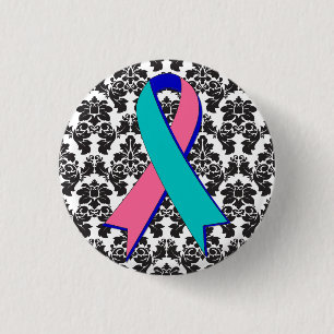 Badge Rond 2,50 Cm Thyroid Cancer Damask Black Ribbon
