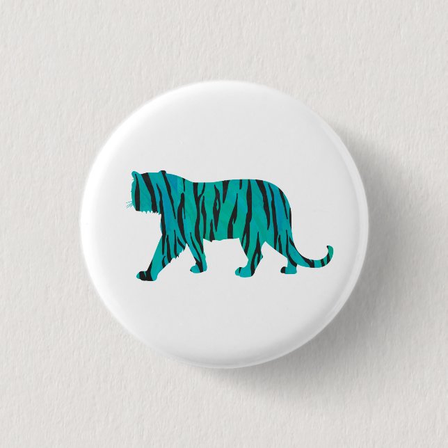 Badge Rond 2,50 Cm Tiger noir et Turquoise (Devant)