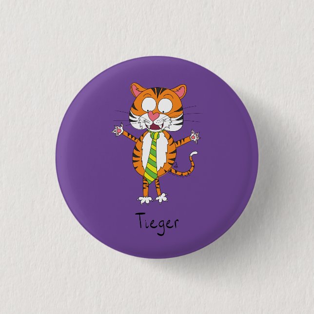 Badge Rond 2,50 Cm Tigre drôle dans une Cravate caricature pour enfan (Devant)