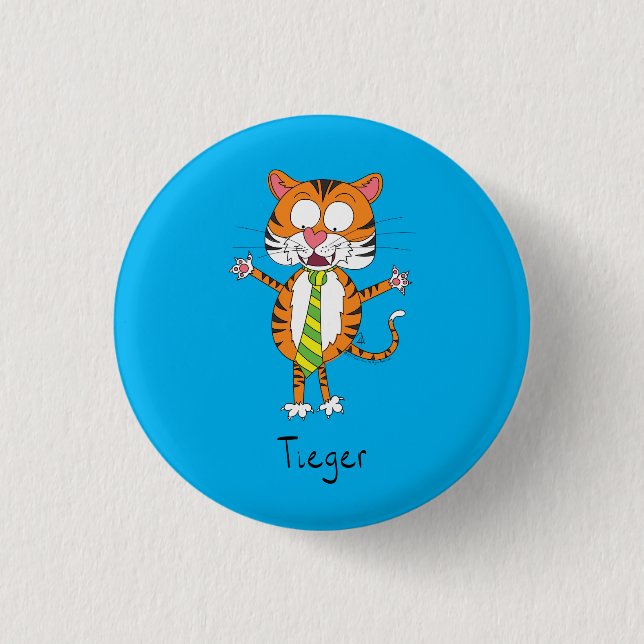 Badge Rond 2,50 Cm Tigre drôle dans une Cravate caricature pour enfan (Devant)