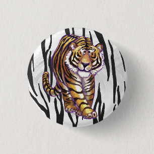 Badge Rond 2,50 Cm Tigre noir et blanc impression sauvage