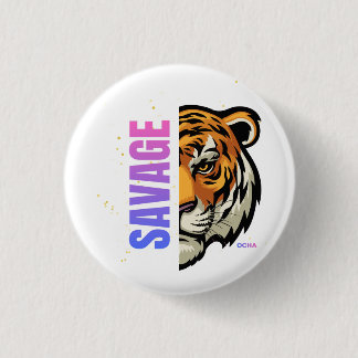 Badge Rond 2,50 Cm Tigre Sauvage Demi-Visage Design Fendu