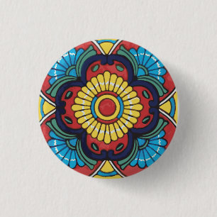 Badge Rond 2,50 Cm Tile mexicaine Rouge Talavera