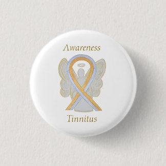 Badge Rond 2,50 Cm Tinnitus Gold/Silver Sensibilisation Ruban Angel P