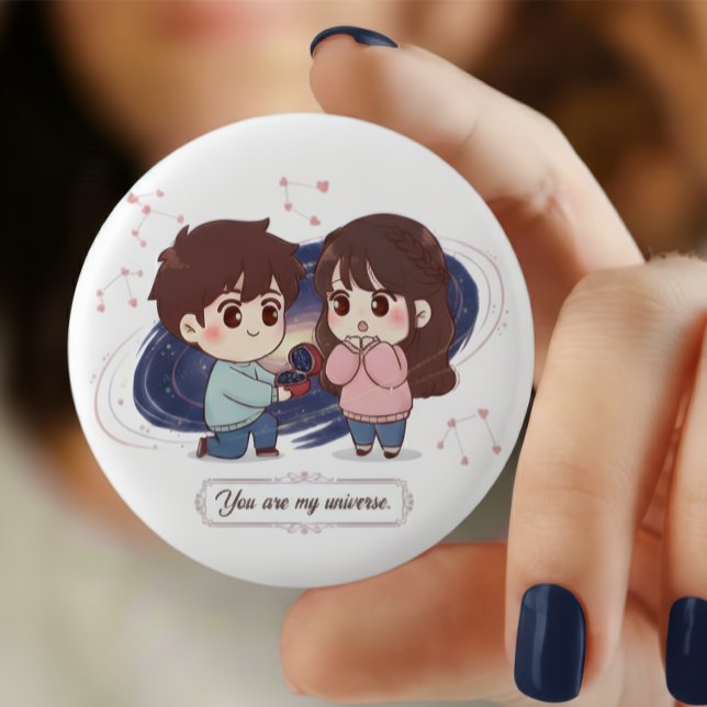 Badge Rond 2,50 Cm Title: "You Are My Universe" Cute Couple Proposing (Créateur téléchargé)
