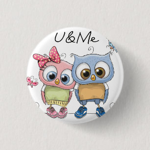 Badge Rond 2,50 Cm Toi et Moi Hiboux Jumelles Épinglette - Jolies For