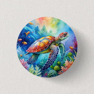 Badge Rond 2,50 Cm Tortue de mer peinte