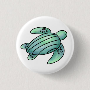 Badge Rond 2,50 Cm tortue de mer peinte à l'aquarelle dessin animé bl