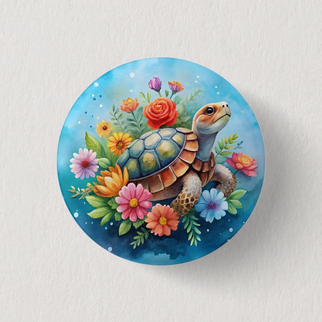 Badge Rond 2,50 Cm Tortue florale (Devant)