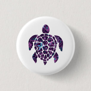 Badge Rond 2,50 Cm Tortue florale 