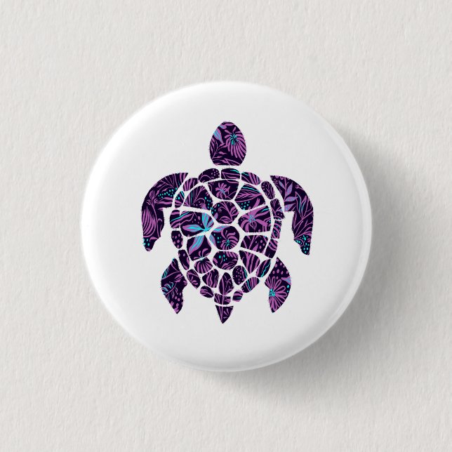 Badge Rond 2,50 Cm Tortue florale (Devant)