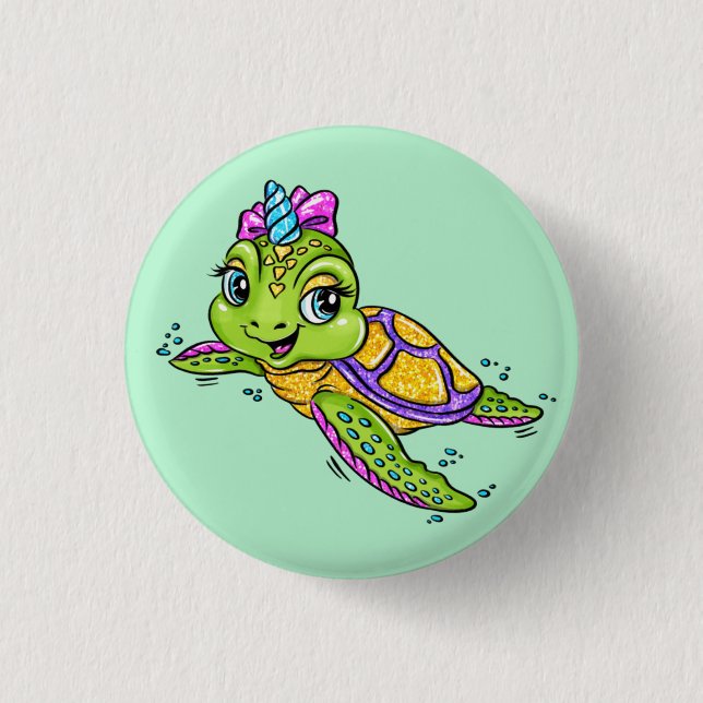 Badge Rond 2,50 Cm Tortue Licorne  (Devant)