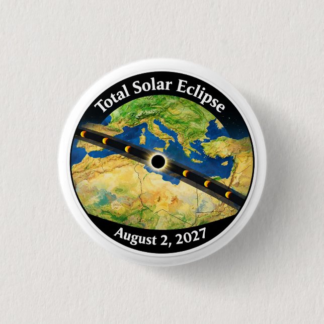 Badge Rond 2,50 Cm Total Solar Eclipse 2027 Map (Devant)