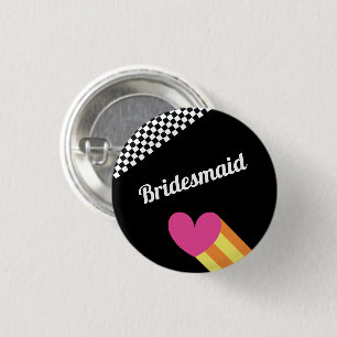 Badge Rond 2,50 Cm Totally 80s Heart and Checkered Wedding