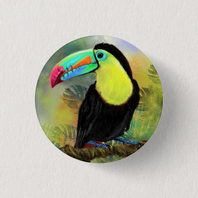 Badge Rond 2,50 Cm Toucan Bird Button Exotic Tropical Toco (Devant)