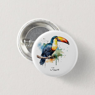 Badge Rond 2,50 Cm Toucan sur branche, art à l'aquarelle personnalisa