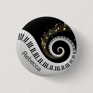 Badge Rond 2,50 Cm Touches de piano personnalisées et notes de musiq