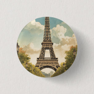 Badge Rond 2,50 Cm Tour Eiffel Paris Voyage Style Rétro Art Vintage