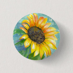 Badge Rond 2,50 Cm Tournesol aquarelle