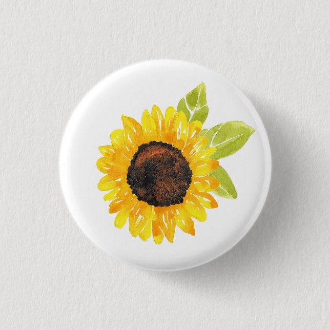 Badge Rond 2,50 Cm Tournesol Peint À La Main (Devant)