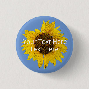 Badge Rond 2,50 Cm Tournesol sur Arrière - plan bleu personnalisé