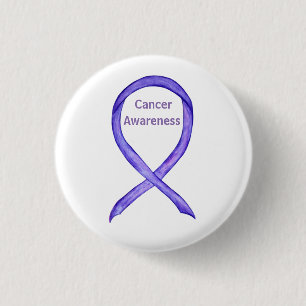 Badge Rond 2,50 Cm Tous Cancers Sensibilisation Lavande Bouton Bouton