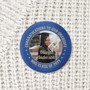 Badge Rond 2,50 Cm Tous les textes Graduation Photo Félicats Bleu et 