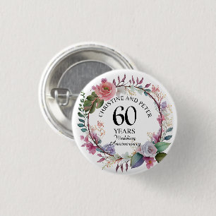 Badge Rond 2,50 Cm Tout Mariage (60) Élégant Anniversaire Floral Favo