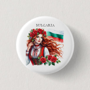 Badge Rond 2,50 Cm Tradition du drapeau bulgare Folklore Femme Roses