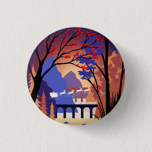 Badge Rond 2,50 Cm Traîneau de Noël de Santa de la forêt crépusculair