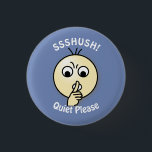 Badge Rond 2,50 Cm Tranquillité de Ssshush svp<br><div class="desc">Chiffre de bande dessinée avec le doigt aux lèvres dans le geste typique de ssshush,  un rappel pour maintenir la tranquillité dans les bibliothèques et les théâtres etc.</div>