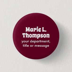 Badge Rond 2,50 Cm Trend Color Dark Burgundy Nom et bouton de texte