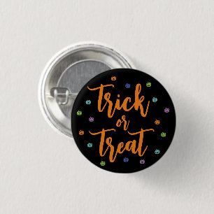 Badge Rond 2,50 Cm Trick ou Treat script coloré citrouille confetti