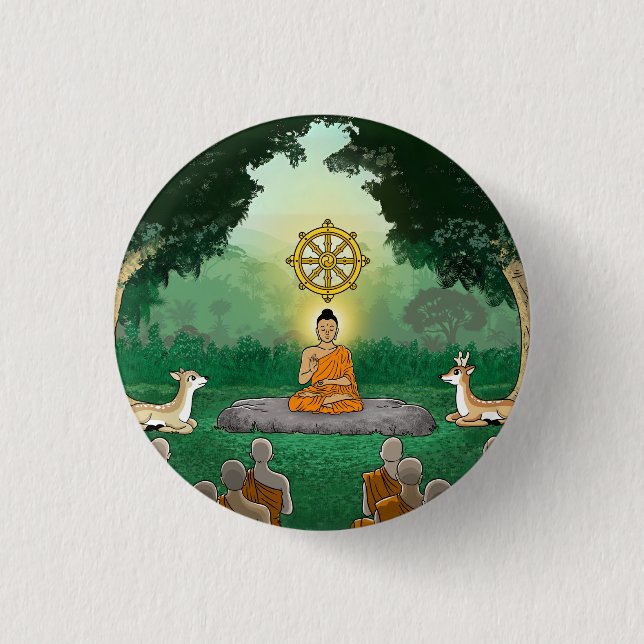 Badge Rond 2,50 Cm Triple Gems : Bouddha, Dharma, Bouton Sangha (Devant)